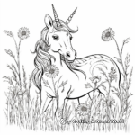 Peaceful Unicorn in a Meadow Coloring Pages 4