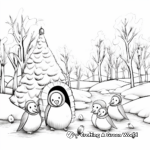 Penguins in the Snow: Winter Scene Coloring Pages 3