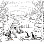 Penguins in the Snow: Winter Scene Coloring Pages 4