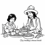 Pilgrim & Native American Sharing Meal Coloring Pages 1