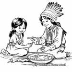 Pilgrim & Native American Sharing Meal Coloring Pages 2