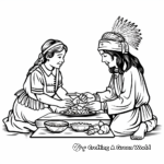 Pilgrim & Native American Sharing Meal Coloring Pages 4