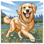 Playful Golden Retrievers in the Park Coloring Pages 2