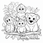 Playful Jungle Animals Coloring Pages: Monkeys and Parrots 1