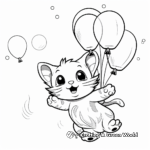 Playful Kitten Flying with Balloons Coloring Pages 2