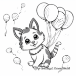 Playful Kitten Flying with Balloons Coloring Pages 4