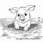 Playful Pig Digging in Mud Coloring Pages 1