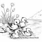 Pond Scene with Multiple Ducks Coloring Pages 2