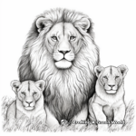 Pride of Lions Family Coloring Pages: Male, Females, and Cubs 1