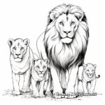 Pride of Lions Family Coloring Pages: Male, Females, and Cubs 3