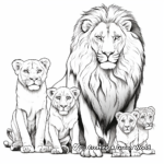 Pride of Lions Family Coloring Pages: Male, Females, and Cubs 4