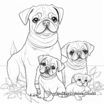 Pug Family Coloring Pages: Parents and Pug Puppies 1