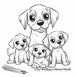 Pug Family Coloring Pages: Parents and Pug Puppies 2