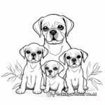 Pug Family Coloring Pages: Parents and Pug Puppies 3