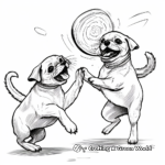 Pugs in Action: Playing Frisbee Coloring Pages 1