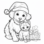 Puppy and Kitten Christmas Themed Coloring Pages 1