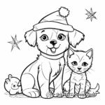 Puppy and Kitten Christmas Themed Coloring Pages 2
