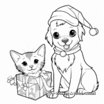 Puppy and Kitten Christmas Themed Coloring Pages 3