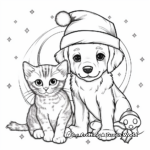Puppy and Kitten Christmas Themed Coloring Pages 4