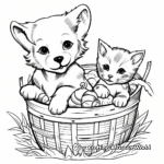 Puppy and Kitten in a Basket Coloring Pages 1