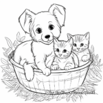 Puppy and Kitten in a Basket Coloring Pages 2