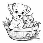Puppy and Kitten in a Basket Coloring Pages 3