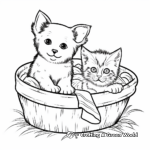 Puppy and Kitten in a Basket Coloring Pages 4
