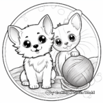 Puppy and Kitten with Yarn Ball Coloring Pages 1