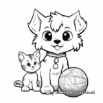 Puppy and Kitten with Yarn Ball Coloring Pages 2