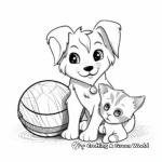 Puppy and Kitten with Yarn Ball Coloring Pages 3