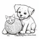 Puppy and Kitten with Yarn Ball Coloring Pages 4