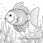 Rainbow Fish with Coral Reef Background Coloring Pages 1