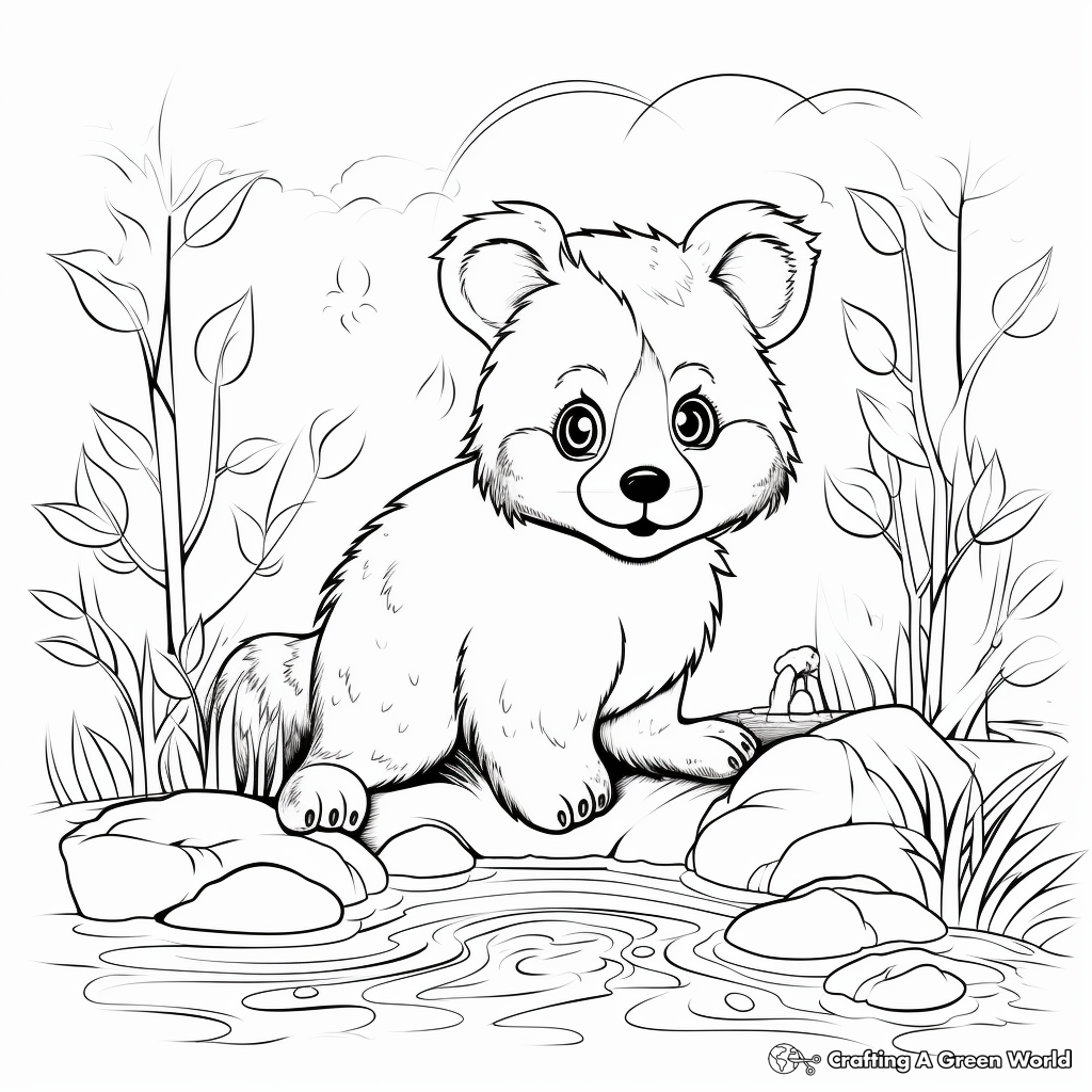 Red Panda and Bamboo Forest Coloring Pages 1