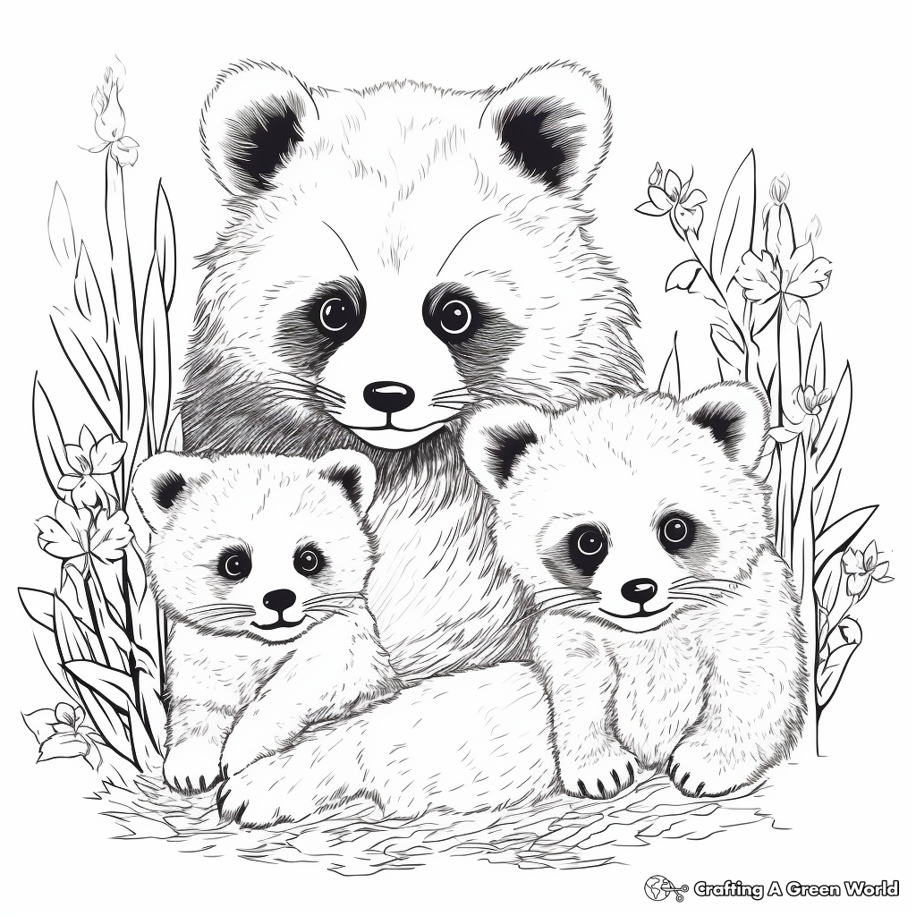 Red Panda Family Coloring Pages: Male, Female, and Panda Cubs 3