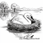 Reflective Nest: Sleeping Unicorn by the Lake Coloring Pages 1