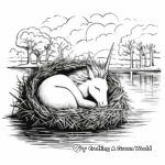 Reflective Nest: Sleeping Unicorn by the Lake Coloring Pages 3