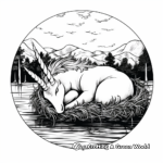 Reflective Nest: Sleeping Unicorn by the Lake Coloring Pages 4