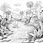 Relaxing Riverbank Jungle Scene Coloring Pages 1