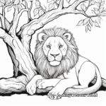 Resting Lion Under the Tree Coloring Pages 1