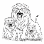 Roaring Lion Family Coloring Pages: Male, Female, and Cubs 2