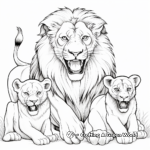 Roaring Lion Family Coloring Pages: Male, Female, and Cubs 3
