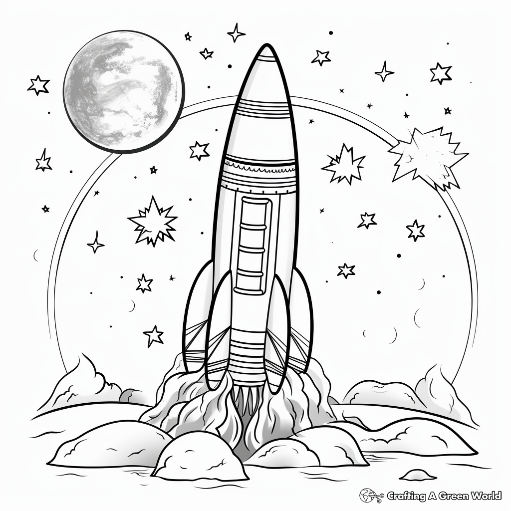 Rocket to the Moon: Space Coloring Pages 1