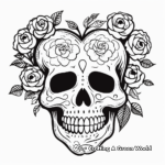 Romantic Heart-Shaped Rose Skull Coloring Pages 1