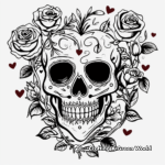 Romantic Heart-Shaped Rose Skull Coloring Pages 2