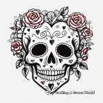 Romantic Heart-Shaped Rose Skull Coloring Pages 3
