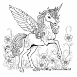 Romantic Unicorn Pegasus in a Flowery Meadow Coloring Pages 2
