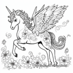 Romantic Unicorn Pegasus in a Flowery Meadow Coloring Pages 4