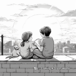 Rooftop Sunset Viewing Coloring Page 1