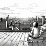 Rooftop Sunset Viewing Coloring Page 4