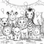Safari Party Animal Coloring Pages: Lions, Zebras, and Elephants 2